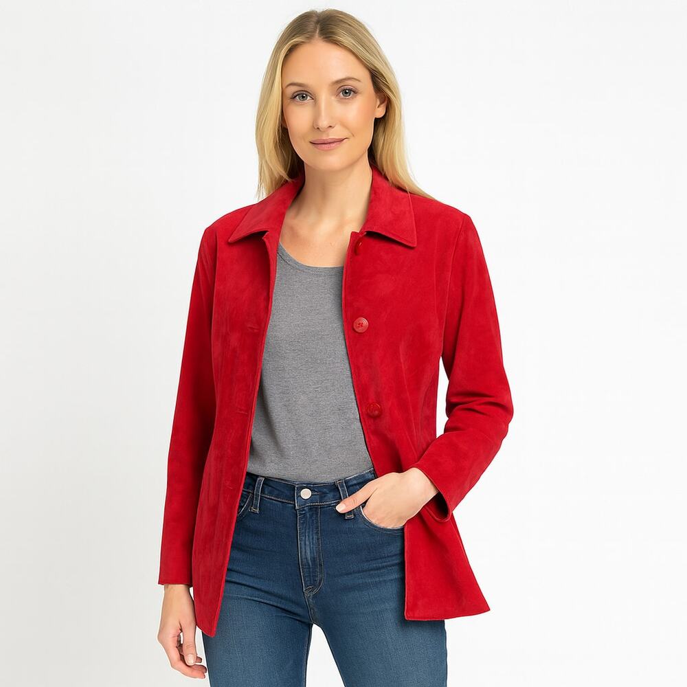 Vintage Blast Red Suede Leather Jacket‎ size M